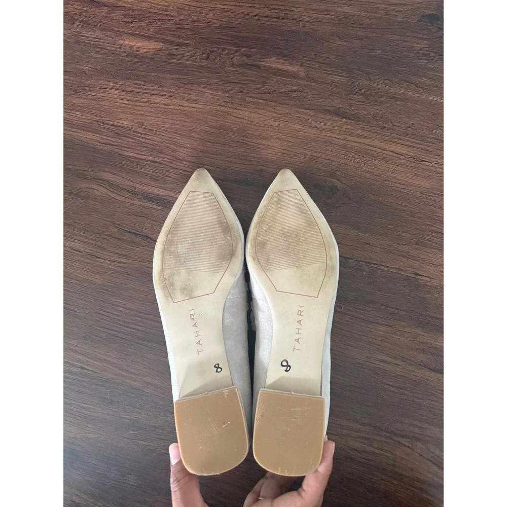 Tahari Suede Leather Scalloped Bow‎ Flats